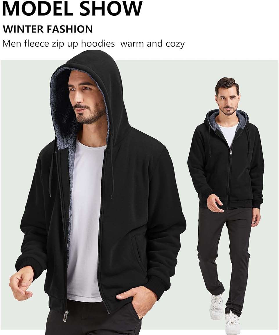 GEEK LIGHTING Men’s Fleece-Lined Zip Up Hoodie, Thick Hooded Jacket Winter Warm Athletic Sweatshirt - Image 5