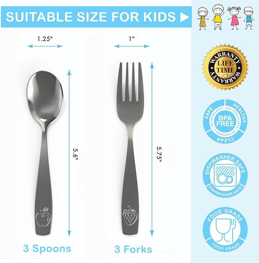 CHILLOUT LIFE Stainless Steel Kids Silverware Set 6 Pieces - Child and Toddler Safe Flatware - Kids Utensil Set - Metal Kids Cutlery Set (Includes 3 Small Kids Spoons & Kids 3 Forks) - Image 3
