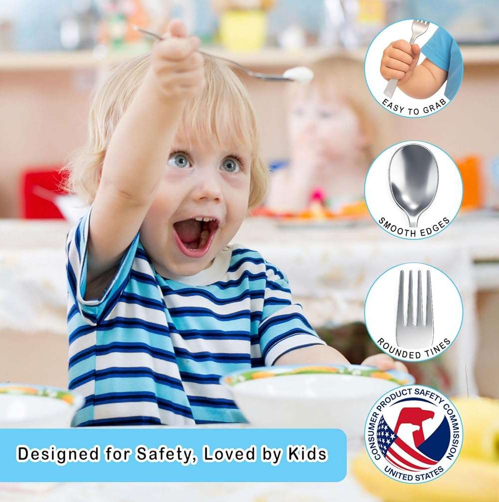 CHILLOUT LIFE Stainless Steel Kids Silverware Set 6 Pieces - Child and Toddler Safe Flatware - Kids Utensil Set - Metal Kids Cutlery Set (Includes 3 Small Kids Spoons & Kids 3 Forks) - Image 5