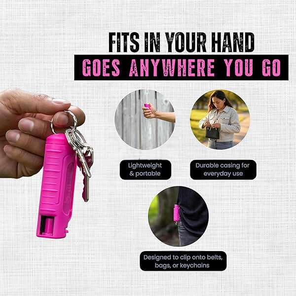 Police Magnum Keychain Pepper Spray Self Defense Belt Clip Holder - 3 Pack Tactical Maximum Strength OC with Dye - Small Safety Key Chains for Women & Men - Made in The USA - Image 3