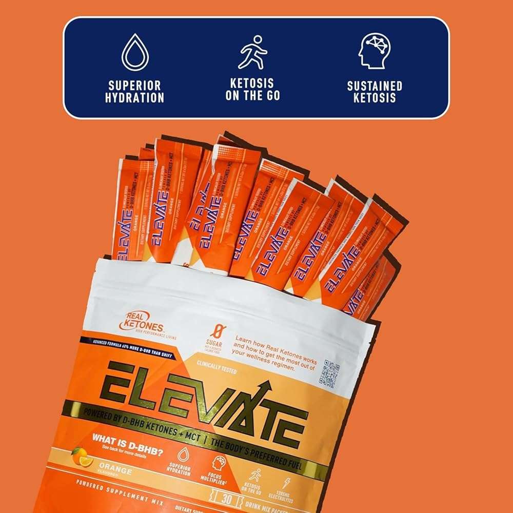 Real Ketones MCT & BHB Exogenous Ketones Drink Mix Packets Elevate Keto Electrolytes Powder Packets No Sugar with 4 Main Electrolytes Plus Hydrating Proprietary Keto BHB - 30 Pack Orange - Image 4