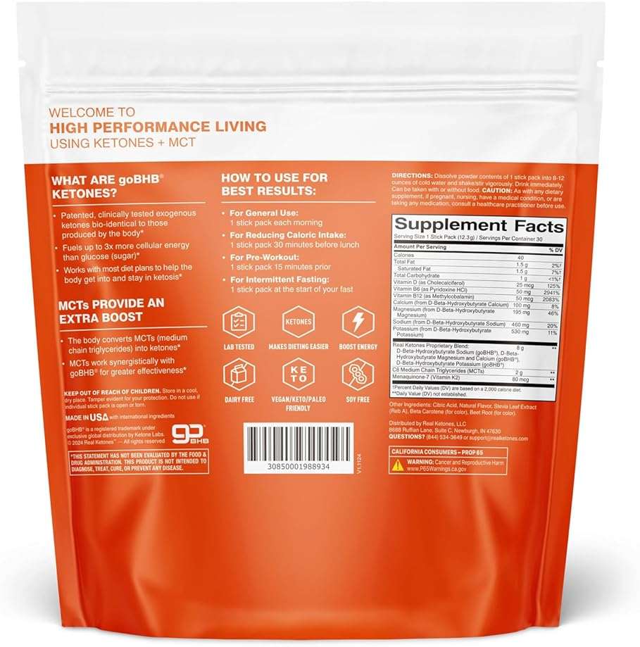 Real Ketones MCT & BHB Exogenous Ketones Drink Mix Packets Elevate Keto Electrolytes Powder Packets No Sugar with 4 Main Electrolytes Plus Hydrating Proprietary Keto BHB - 30 Pack Orange - Image 5