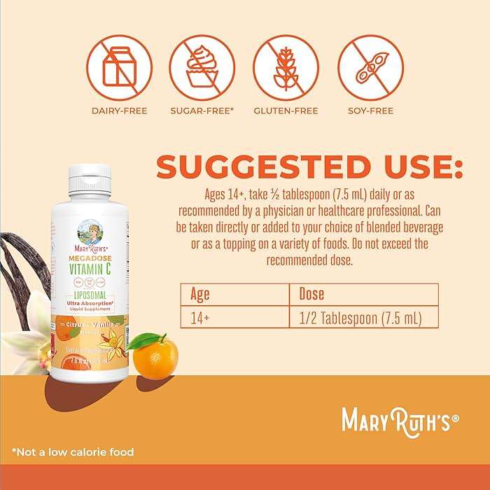 MaryRuth's Megadose Liquid Vitamin C Liposomal | 500 mg Vitamin C | Ultra Absorption | Immunity Supplement | Antioxidant | Collagen Formation | Vegan | Gluten Free | Sugar Free | 7.6 Oz | 30 Servings - Image 3