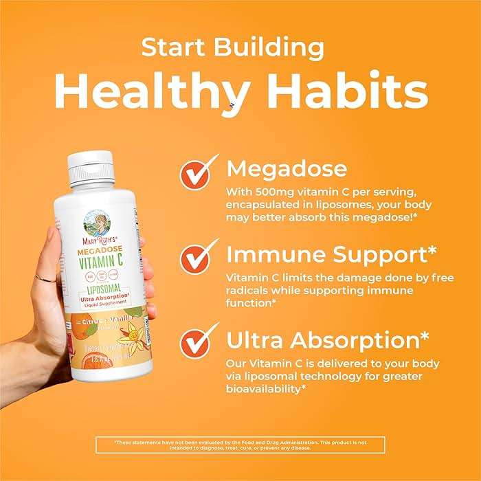 MaryRuth's Megadose Liquid Vitamin C Liposomal | 500 mg Vitamin C | Ultra Absorption | Immunity Supplement | Antioxidant | Collagen Formation | Vegan | Gluten Free | Sugar Free | 7.6 Oz | 30 Servings - Image 5