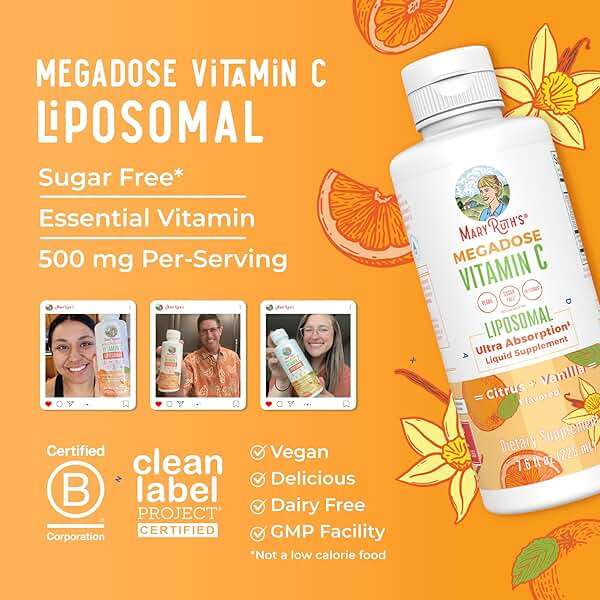 MaryRuth's Megadose Liquid Vitamin C Liposomal | 500 mg Vitamin C | Ultra Absorption | Immunity Supplement | Antioxidant | Collagen Formation | Vegan | Gluten Free | Sugar Free | 7.6 Oz | 30 Servings - Image 8