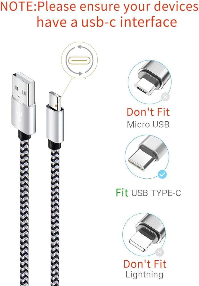 Teeind USB Type C Cable Fast Charging, Tpc001 5 Pack(6Ft 3A) Braided C Charger Cables Compatible with Samsung S10e/note 9/s10/s9/s8 Plus/A80/A50/A20 - Image 2