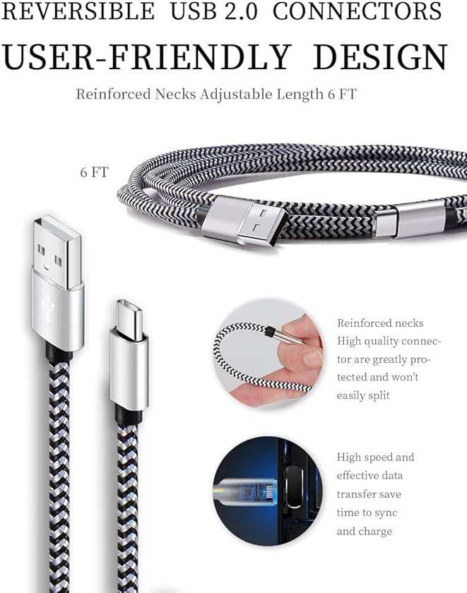 Teeind USB Type C Cable Fast Charging, Tpc001 5 Pack(6Ft 3A) Braided C Charger Cables Compatible with Samsung S10e/note 9/s10/s9/s8 Plus/A80/A50/A20 - Image 4