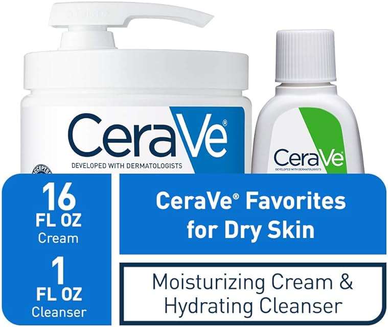 CeraVe Moisturizing Cream & Hydrating Facial Cleanser Skin Care Set, Combo Pack For Dry Skin Relief, Travel Essentials, 1oz Cleanser + 16oz Cream With Pump - Image 2