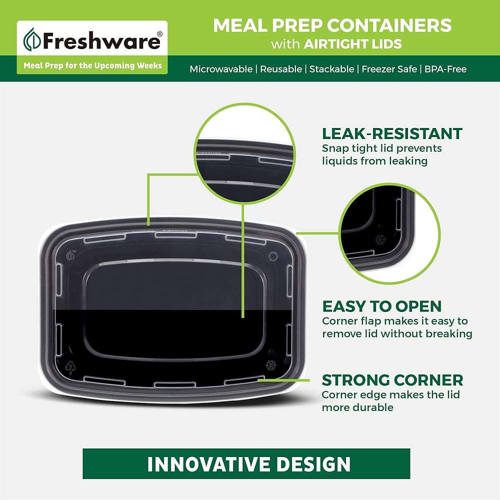 Freshware Meal Prep Containers [50 Pack] 1 Compartment Food Storage Containers with Lids, Bento Box, BPA Free, Stackable, Microwave/Dishwasher/Freezer Safe (16 oz) - Image 5