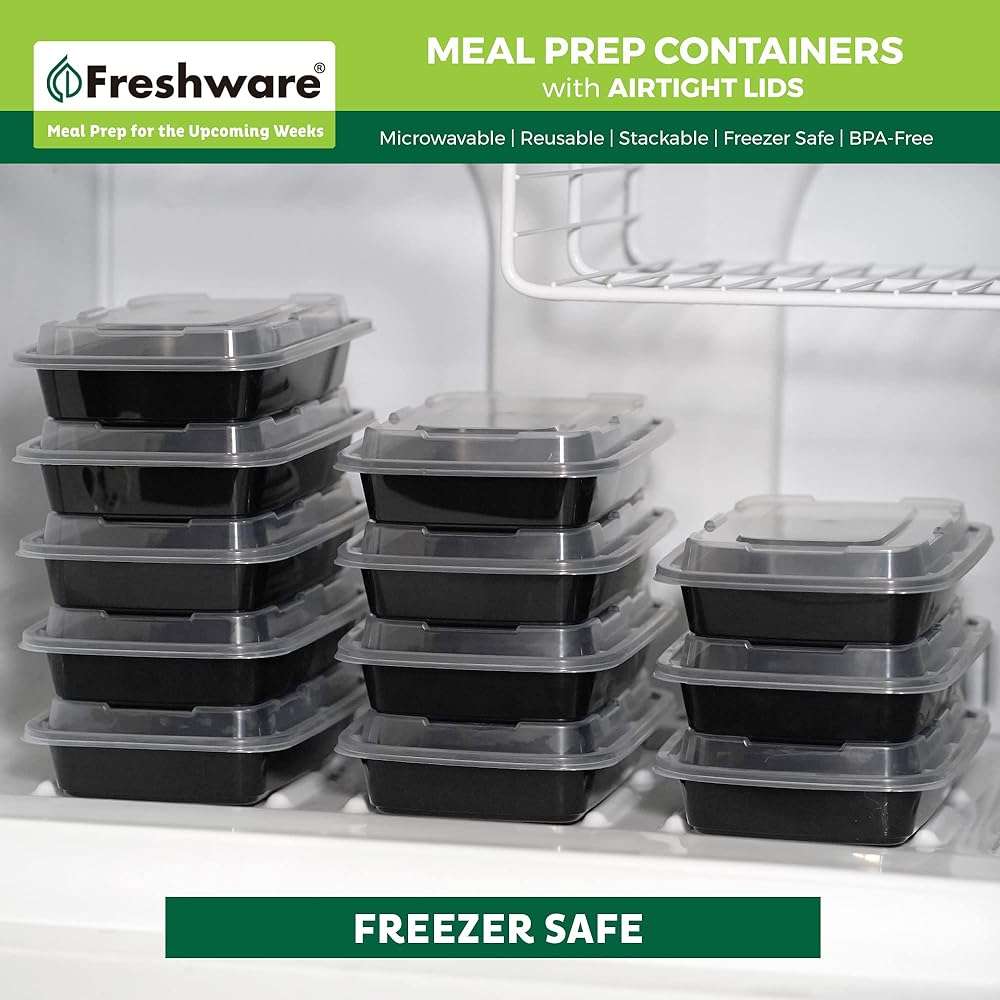 Freshware Meal Prep Containers [50 Pack] 1 Compartment Food Storage Containers with Lids, Bento Box, BPA Free, Stackable, Microwave/Dishwasher/Freezer Safe (16 oz) - Image 8