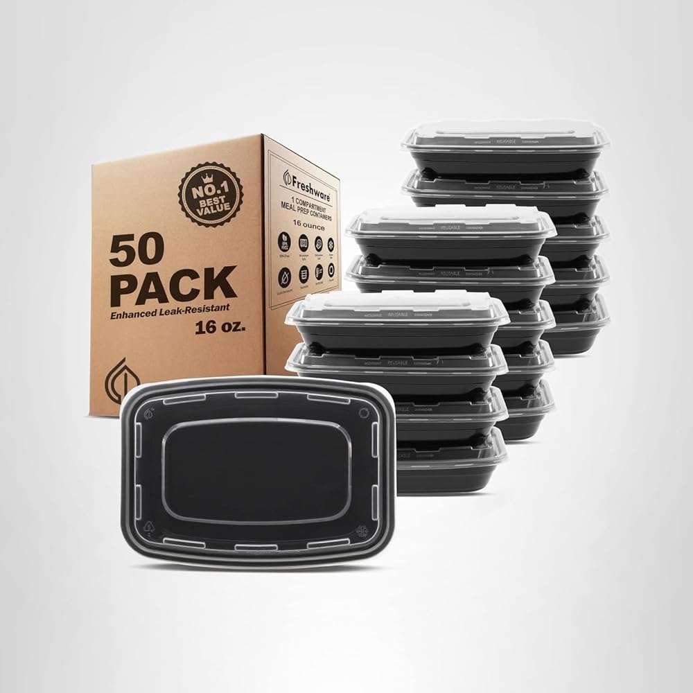 Freshware Meal Prep Containers [50 Pack] 1 Compartment Food Storage Containers with Lids, Bento Box, BPA Free, Stackable, Microwave/Dishwasher/Freezer Safe (16 oz) - Image 9