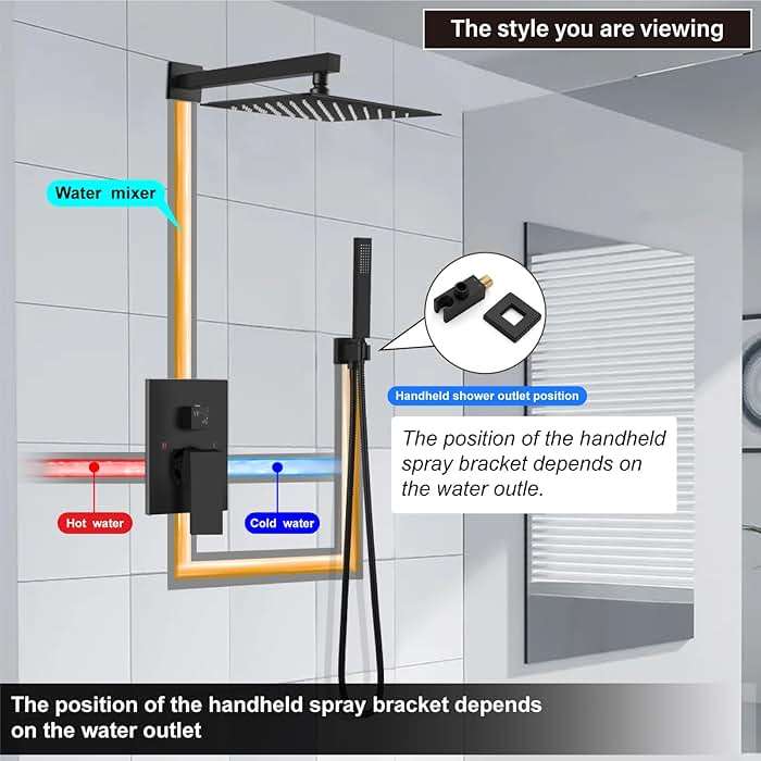 Matte Black Rain Shower System 10 Inch Square Rainfall Shower Head Wall Mount Shower Faucet Set with Hand Sprayer Pressure Balancing Rough-in Valve Trim Kit Bathroom Mixer Shower Combo Set - Image 9