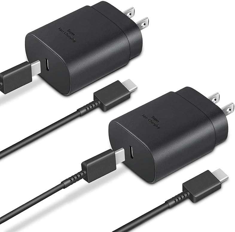 GUUSMART Type C Charger 2-Pack 25W Type C Fast Charging Block with 6ft USB C Charger Cable Compatible with Galaxy S26 S25 S24 S23 S22 S21/Phone 17/16/16 Pro Max/15/15 Pro Max/15 Plus-Black - Image 1