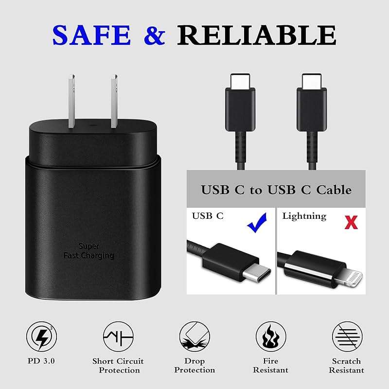 GUUSMART Type C Charger 2-Pack 25W Type C Fast Charging Block with 6ft USB C Charger Cable Compatible with Galaxy S26 S25 S24 S23 S22 S21/Phone 17/16/16 Pro Max/15/15 Pro Max/15 Plus-Black - Image 3