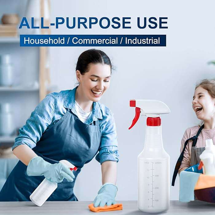 Veco Spray Bottle (5 Pack,16 Oz) with Measurements and Adjustable Nozzle(Mist & Stream Mode), HDPE Plastic Spray Bottles for Cleaning Solution, Household/Commercial/Industrial Use, No Leak and Clog - Image 3