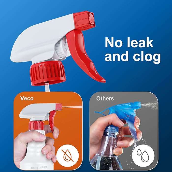 Veco Spray Bottle (5 Pack,16 Oz) with Measurements and Adjustable Nozzle(Mist & Stream Mode), HDPE Plastic Spray Bottles for Cleaning Solution, Household/Commercial/Industrial Use, No Leak and Clog - Image 4