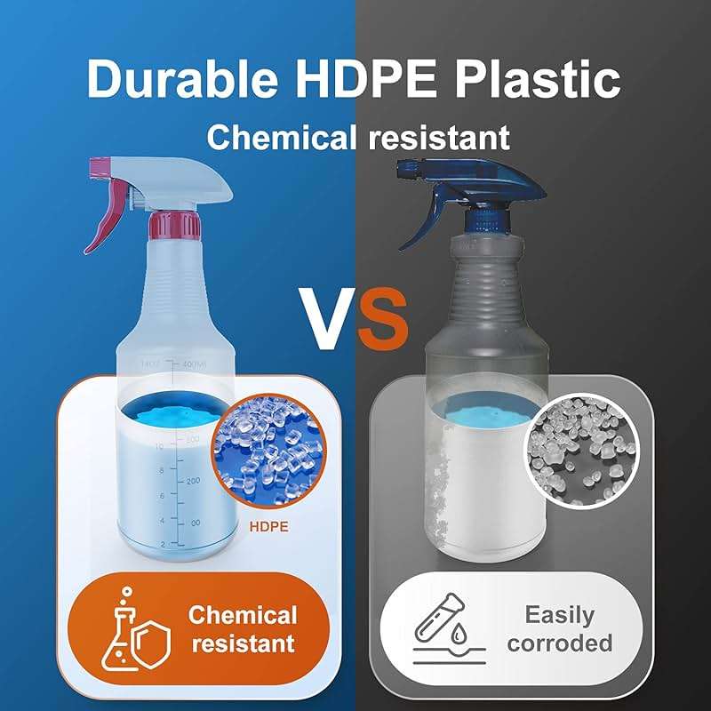 Veco Spray Bottle (5 Pack,16 Oz) with Measurements and Adjustable Nozzle(Mist & Stream Mode), HDPE Plastic Spray Bottles for Cleaning Solution, Household/Commercial/Industrial Use, No Leak and Clog - Image 5