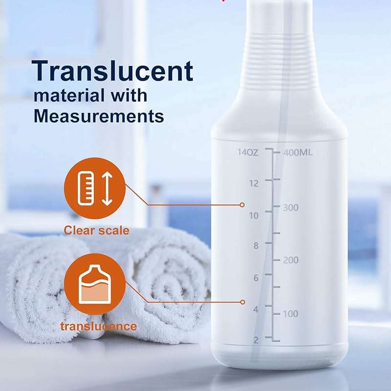 Veco Spray Bottle (5 Pack,16 Oz) with Measurements and Adjustable Nozzle(Mist & Stream Mode), HDPE Plastic Spray Bottles for Cleaning Solution, Household/Commercial/Industrial Use, No Leak and Clog - Image 6