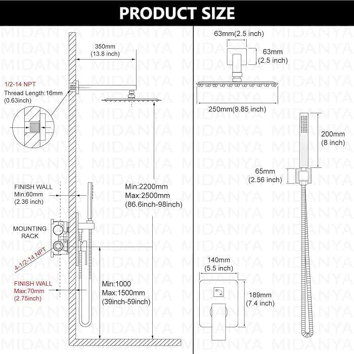Midanya Shower Faucet Set,Wall Mount Shower System with Square Rain Shower Head and Hand Sprayer, Rough-in Valve Body and Trim Kit Included,10 Inch,Brushed Nickel - Image 6