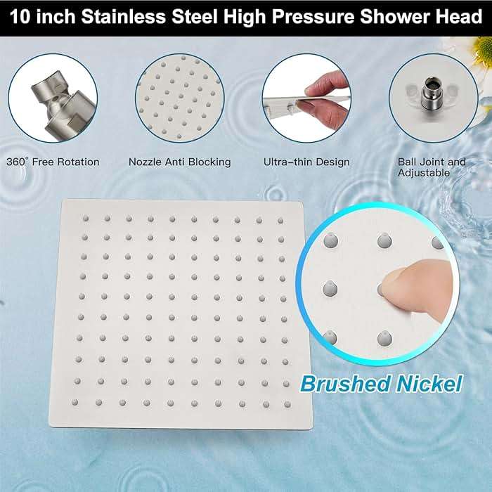 Midanya Shower Faucet Set,Wall Mount Shower System with Square Rain Shower Head and Hand Sprayer, Rough-in Valve Body and Trim Kit Included,10 Inch,Brushed Nickel - Image 8