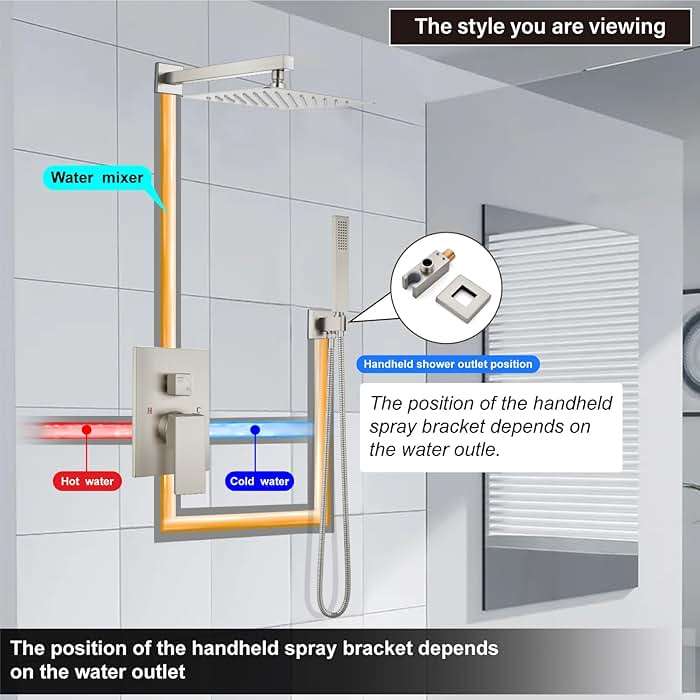 Midanya Shower Faucet Set,Wall Mount Shower System with Square Rain Shower Head and Hand Sprayer, Rough-in Valve Body and Trim Kit Included,10 Inch,Brushed Nickel - Image 9