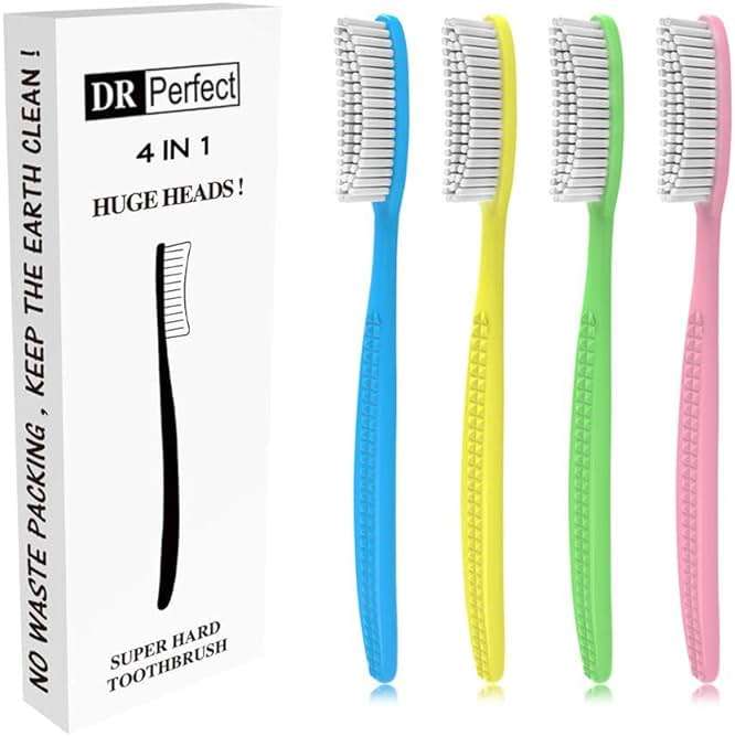 DR PERFECT Extra Hard & Firm Toothbrush Large Long Head Whitening Teeth Pack of 4 - Image 1