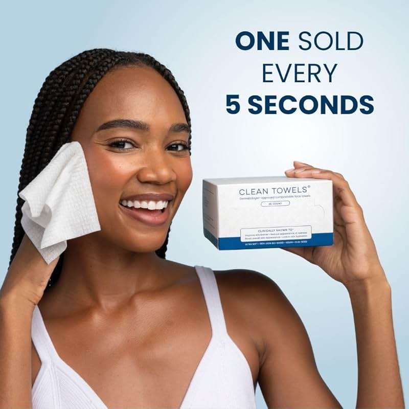 Clean Skin Club Clean Towels®, 100% USDA Biobased Face Towel, Disposable Face Towelette, Eczema Association Accepted, Makeup Remover Dry Wipes, Ultra Soft, 1 Pack, 25 Ct - Image 9