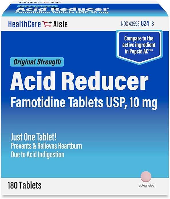 HealthCareAisle Famotidine 10 mg - 180 Tablets - Original Strength Acid Reducer - Prevents and Relieves Heartburn Due to Acid Indigestion - Image 1