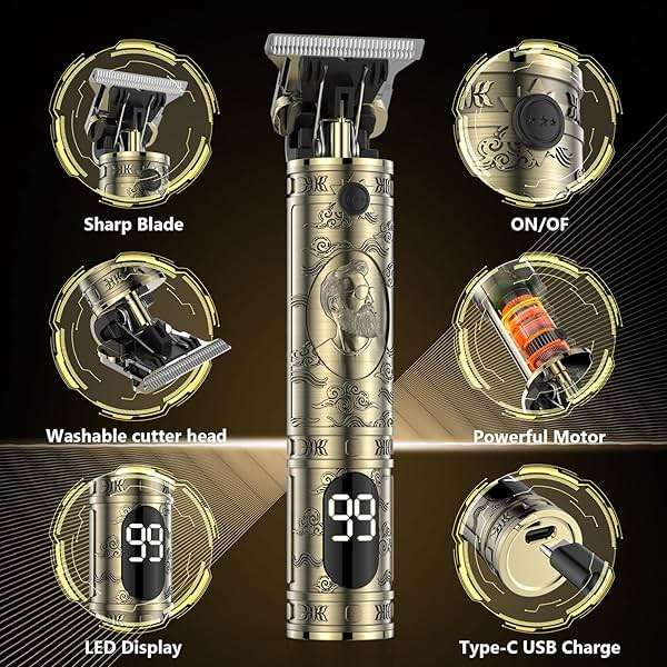 Solati Hair Clippers for Men, Professional Hair Trimmer Zero Gapped T-Blade Trimmer Cordless Rechargeable Edgers Clippers Electric Beard Trimmer Shaver Hair Cutting Kit with LCD Display Gifts for Men - Image 5