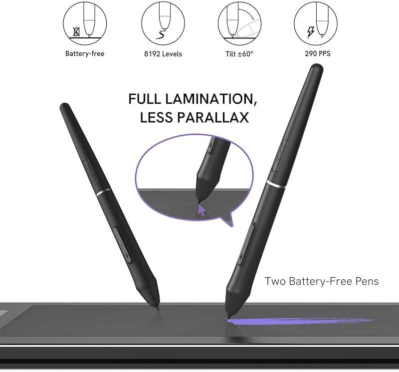 VEIKK VK1200 V2 Drawing Tablet with Screen,11.6-inch Full-Laminated Graphic Drawing Monitor,2 Battery-Free Pens with Tilt Function,6 Customizable Keys,Anti-Glare Glass(Must be Connected to PC to Work) - Image 3