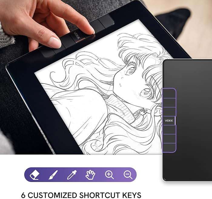 VEIKK VK1200 V2 Drawing Tablet with Screen,11.6-inch Full-Laminated Graphic Drawing Monitor,2 Battery-Free Pens with Tilt Function,6 Customizable Keys,Anti-Glare Glass(Must be Connected to PC to Work) - Image 4