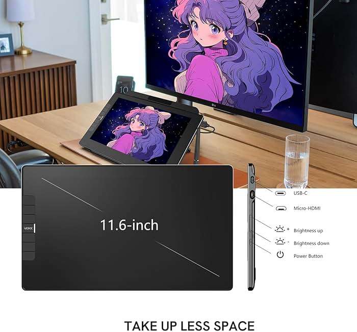 VEIKK VK1200 V2 Drawing Tablet with Screen,11.6-inch Full-Laminated Graphic Drawing Monitor,2 Battery-Free Pens with Tilt Function,6 Customizable Keys,Anti-Glare Glass(Must be Connected to PC to Work) - Image 5