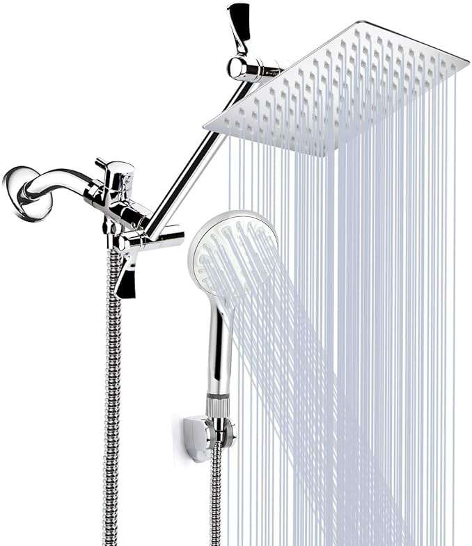 Shower Head, 12 Inch High Pressure Rainfall Shower Head/Handheld Shower Combo, 9 Settings Adjustable Anti-leak Shower Head, Detachable Dual Showerheads Built-in Magnetic Docking & Power Jets - Image 1