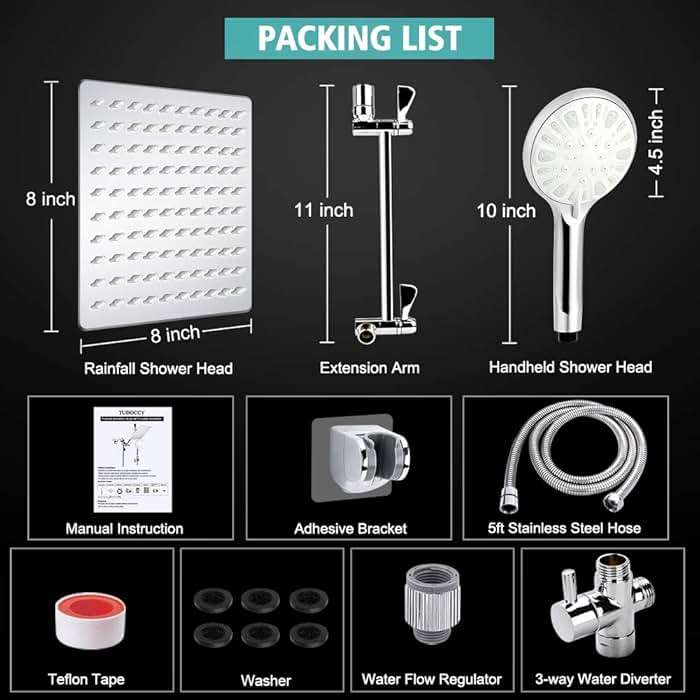 Shower Head, 12 Inch High Pressure Rainfall Shower Head/Handheld Shower Combo, 9 Settings Adjustable Anti-leak Shower Head, Detachable Dual Showerheads Built-in Magnetic Docking & Power Jets - Image 2