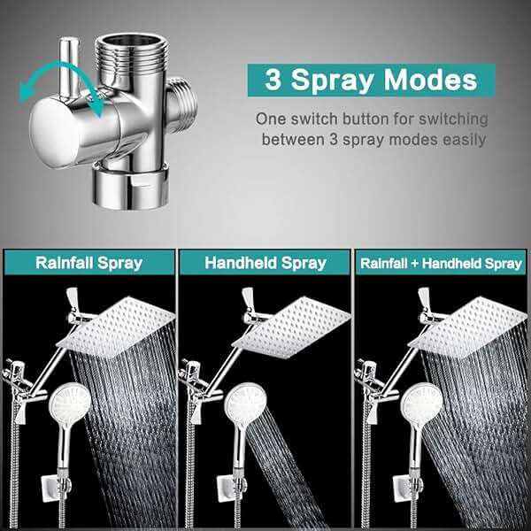 Shower Head, 12 Inch High Pressure Rainfall Shower Head/Handheld Shower Combo, 9 Settings Adjustable Anti-leak Shower Head, Detachable Dual Showerheads Built-in Magnetic Docking & Power Jets - Image 4
