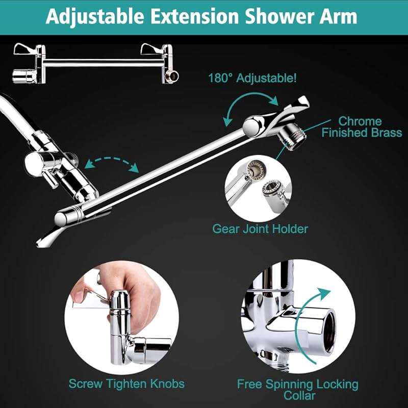 Shower Head, 12 Inch High Pressure Rainfall Shower Head/Handheld Shower Combo, 9 Settings Adjustable Anti-leak Shower Head, Detachable Dual Showerheads Built-in Magnetic Docking & Power Jets - Image 6