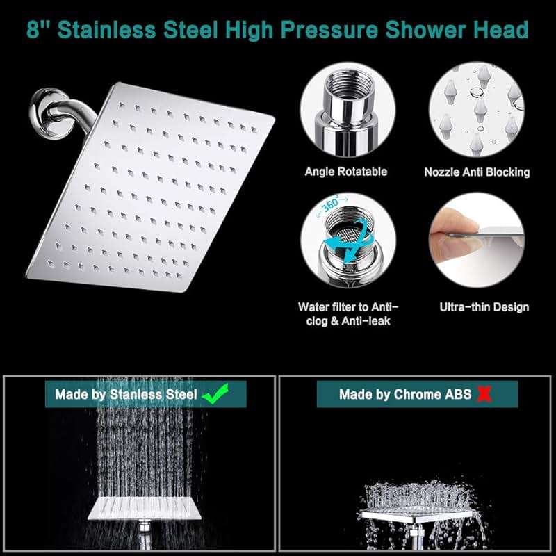 Shower Head, 12 Inch High Pressure Rainfall Shower Head/Handheld Shower Combo, 9 Settings Adjustable Anti-leak Shower Head, Detachable Dual Showerheads Built-in Magnetic Docking & Power Jets - Image 7