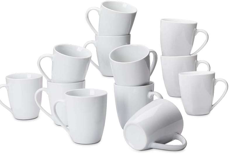 Amazon Basics Porcelain Heat Resistant Coffee Mugs, Microwave and Oven Safe, 12 oz, White, 12 Count - Image 1