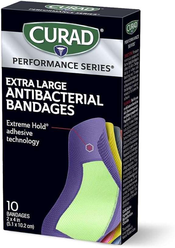 CURAD Performance Series IRONMAN Antibacterial Bandages, Extreme Hold Adhesive Technology, Extra Large Flexible Fabric Bandages for Cuts, Scrapes, & Burns, Assorted Colors, 2 x 4 inches, 10 Count - Image 5