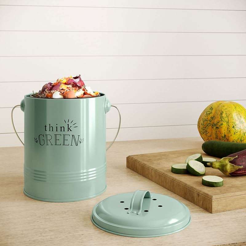 Barnyard Designs Compost Bin for Kitchen Counter - 1.2 Gallon Countertop Composter with Extra Smell-Absorbing Filters and Inner Bucket for Easy Cleaning - Food Waste Bin for Kitchen with Lid (Mint) - Image 2