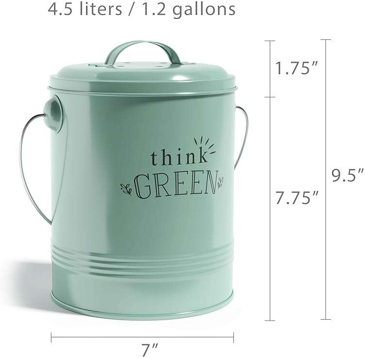 Barnyard Designs Compost Bin for Kitchen Counter - 1.2 Gallon Countertop Composter with Extra Smell-Absorbing Filters and Inner Bucket for Easy Cleaning - Food Waste Bin for Kitchen with Lid (Mint) - Image 3
