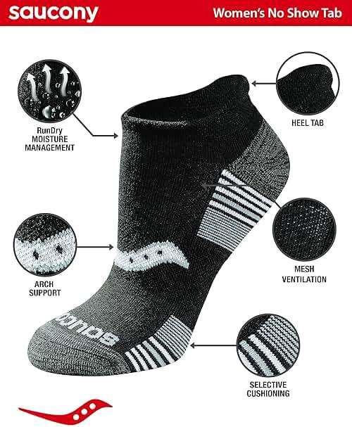 Saucony Women's RunDry Performance Heel Tab Athletic Socks, Available in S-L (8, 16, 24 Pairs) - Image 2