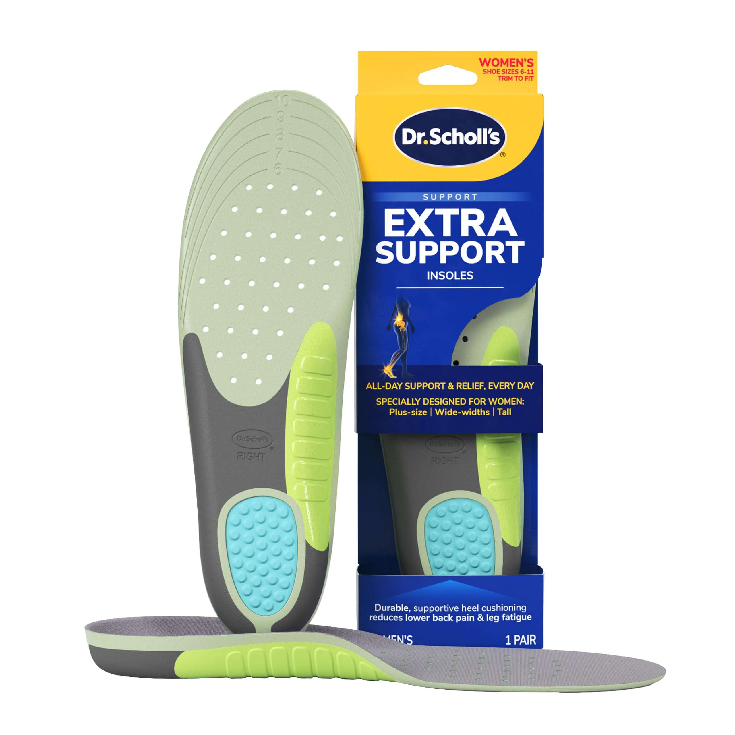 Dr. Scholl's Extra Support Shoe Insoles for Women, Size 6-11, 1 Pair: Designed for Plus-Size and Tall Women, Arch Inserts - Helps Reduce Lower Back Pain and Foot & Leg Fatigue - Image 1