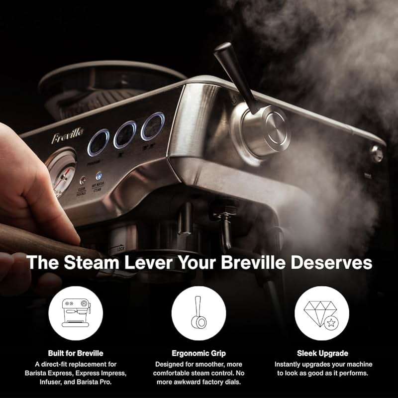 CREMA Coffee Products Replacement Steam Lever for Breville Espresso Machines | Ergonomic Stainless Steel Design | Compatible with Barista Express, Infuser, Barista Pro | Easy Grip | Silver Finish - Image 4