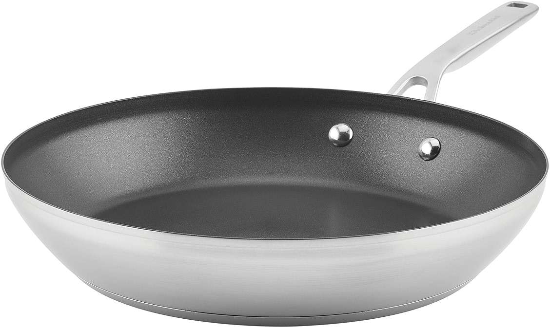 KitchenAid Stainless Steel 3-Ply Base Nonstick Induction Frying Pan, 12-Inch, Brushed Stainless Steel - Image 1