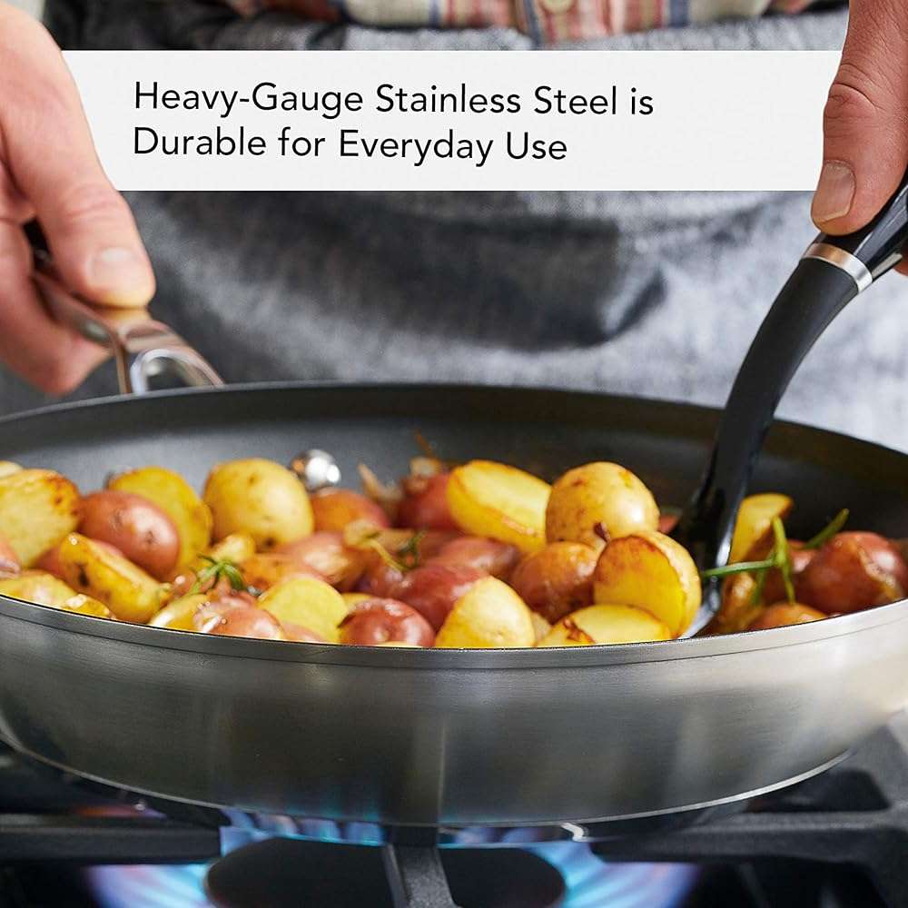 KitchenAid Stainless Steel 3-Ply Base Nonstick Induction Frying Pan, 12-Inch, Brushed Stainless Steel - Image 5