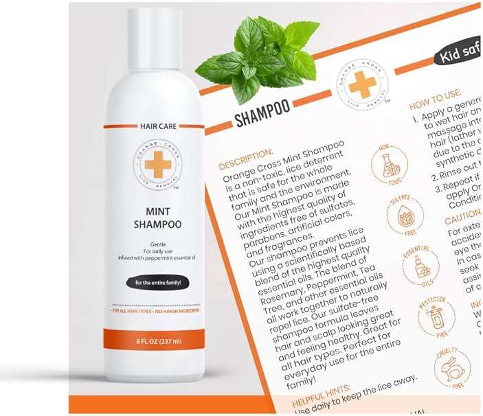 Orange Cross Lice Removal Mint lice Shampoo - Head lice Shampoo for Kids & Adults & Family, Natural DIY Home Lice Prevention Shampoo (8 Oz) - Image 2