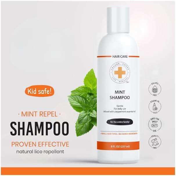Orange Cross Lice Removal Mint lice Shampoo - Head lice Shampoo for Kids & Adults & Family, Natural DIY Home Lice Prevention Shampoo (8 Oz) - Image 3