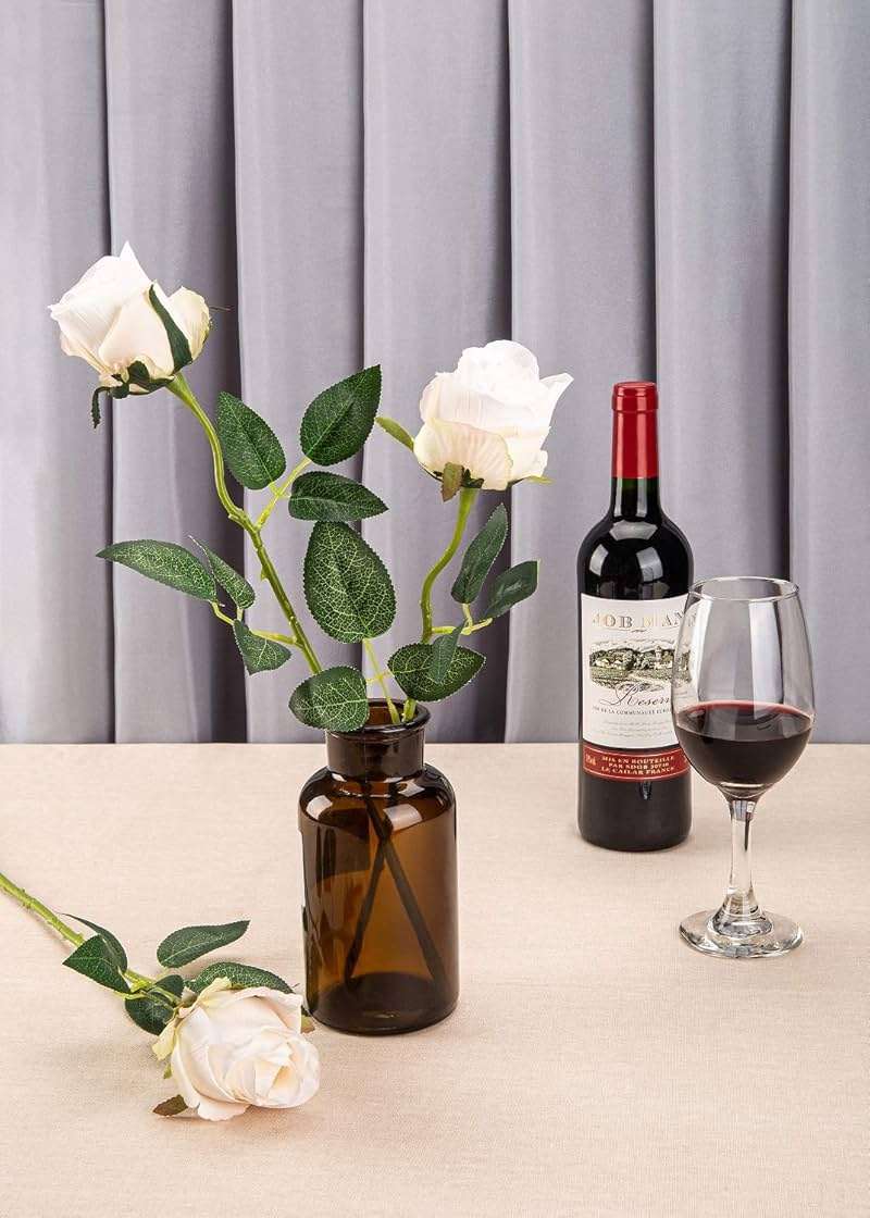 Flojery 10pcs Artificial Rose Flowers Long Stem Fake Silk Roses for DIY Wedding Bouquet Table Centerpiece Home Decor (White) - Image 6