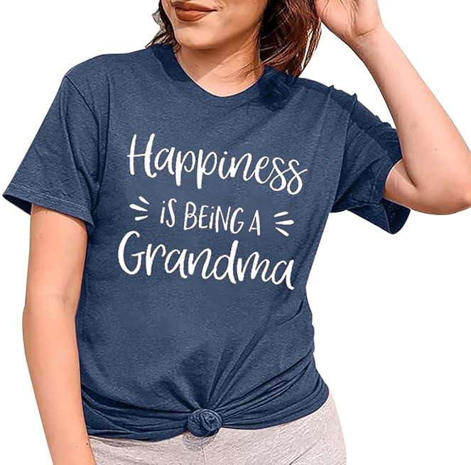 Grandma Shirts for Women Happiness is Being a Grandma Letter Printed Tshirt Grandmother Casual Short Sleeve Tee Tops - Image 3